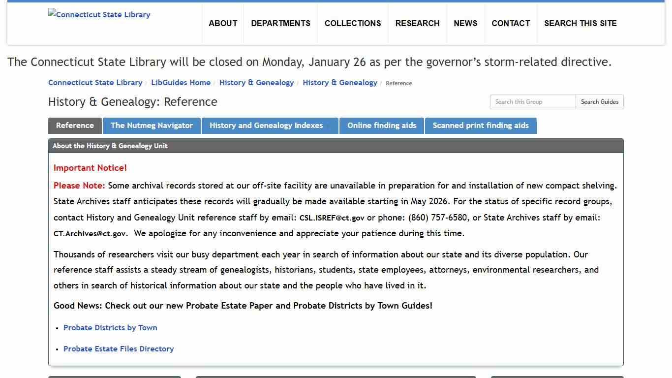 Reference - History & Genealogy - LibGuides Home at Connecticut State Library.